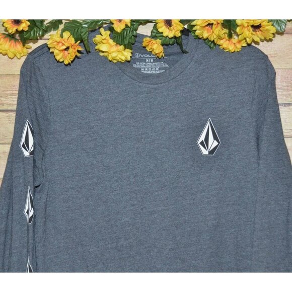 Volcom Men's M Unisex Gray Skater Long Sleeve Pullover T-Shirt Logo Layer Casual - Picture 2 of 7